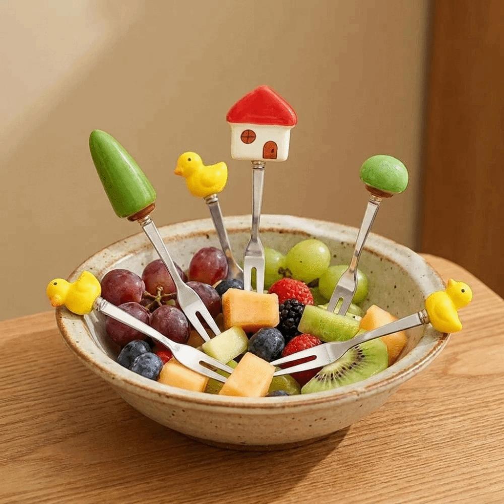 6 Stück Kreative Edelstahl-Kuchengabel Wiederverwendbare Niedliche Obstgabeln Obst-Dessertgabel Geschenke