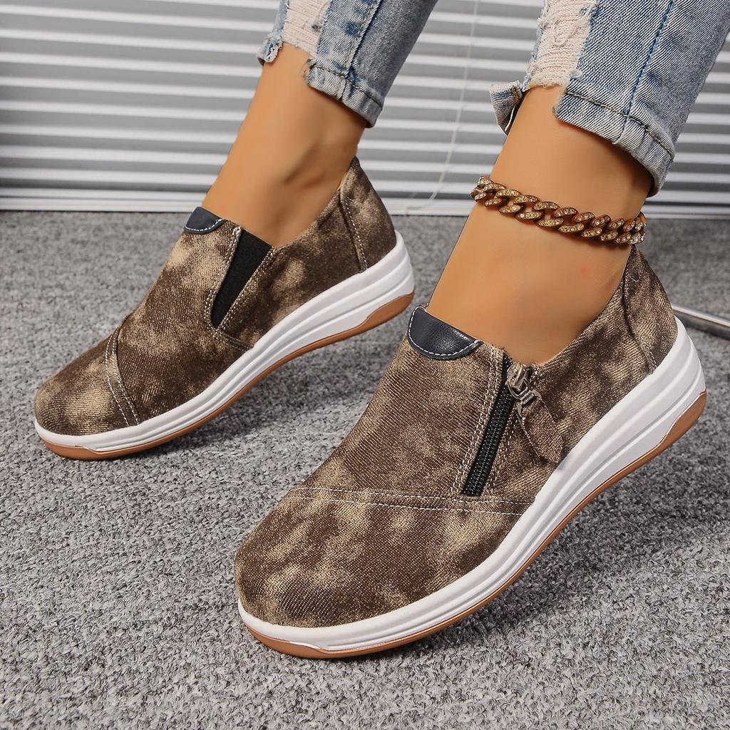 New Woman Outdoor Running Slip-on Elegant Canvas Shoes Woman BaotouColor Blocked Zipper Comfortable Sneakers 2024 Size 36-43