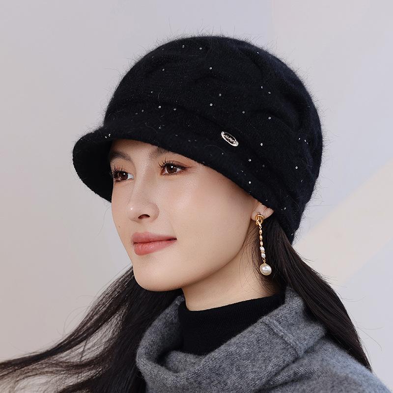 Wool Hat for Women's Autumn and Winter New Middle-aged Velvet Thickened Cold-proof and Warm Knitted Hat