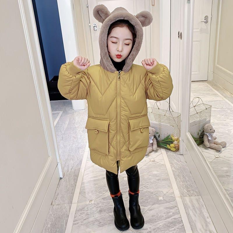 Girls Cotton Coat Plus Velvet Korean Style Stylish Cotton Jacket Little Girl Fashionable Coat Cotton Coat
