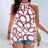 Women's Summer Geometric Halter Sleeveless Crew Neck T-shirt Top