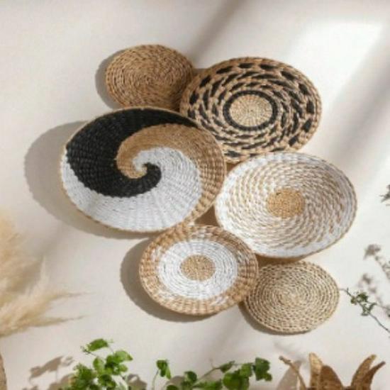 Bohemian Woven Wall Basket Set - Handwoven Hanging Decor for Living Room or Entrance