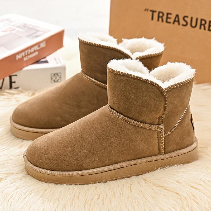Pánské sněhule Zateplené plyšové krátké boty Silná podrážka Bavlněné boty Zimní Kulatá špička Chlebovky Vysoké šněrovací boty