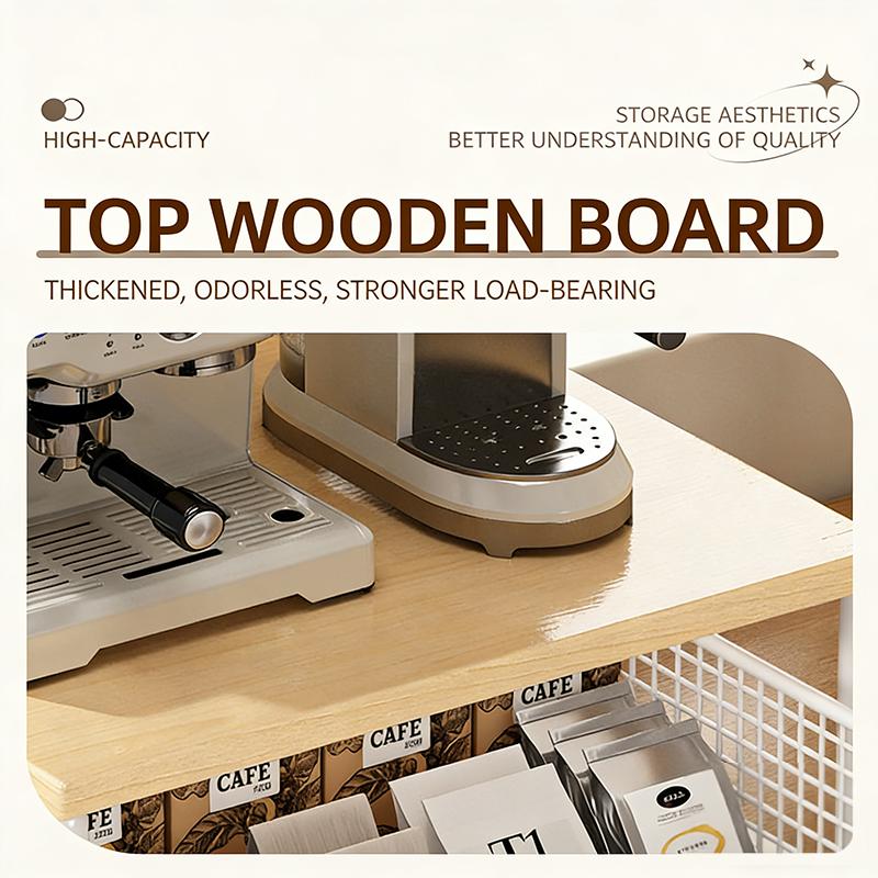 Modern Kitchen Microwave Stand Solid Wood and Metal Storage Shelf Sturdy Organizer for Space Saving Counter