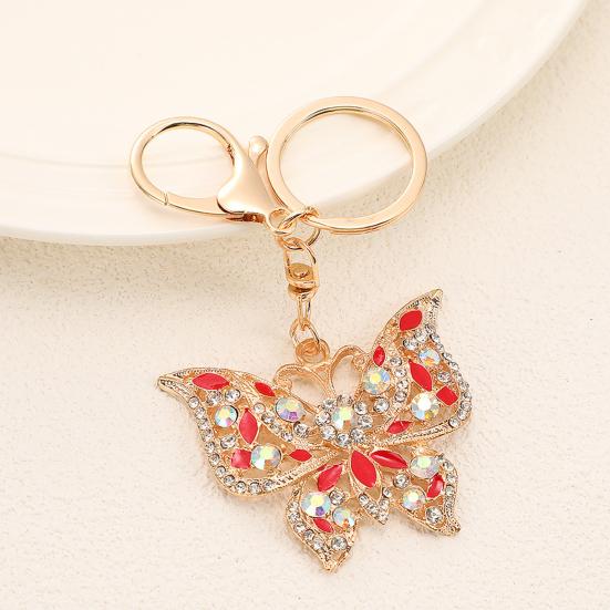 Colgante Llavero Forma de Mariposa Portallaves con Pedrería Multicolor Cierre de Pinza de Langosta Antioxidación Llavero Mochilas Accesorio de Coche