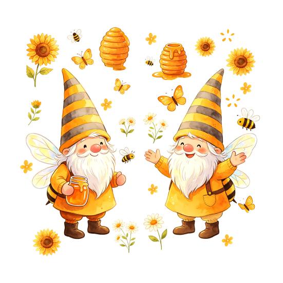2Pcs Bee Gnome Glass Decal, Clear Electrostatic Window Clings, Summer Floral Pattern Window Sticker for Kids Room Balcony Bathroom оранжевый