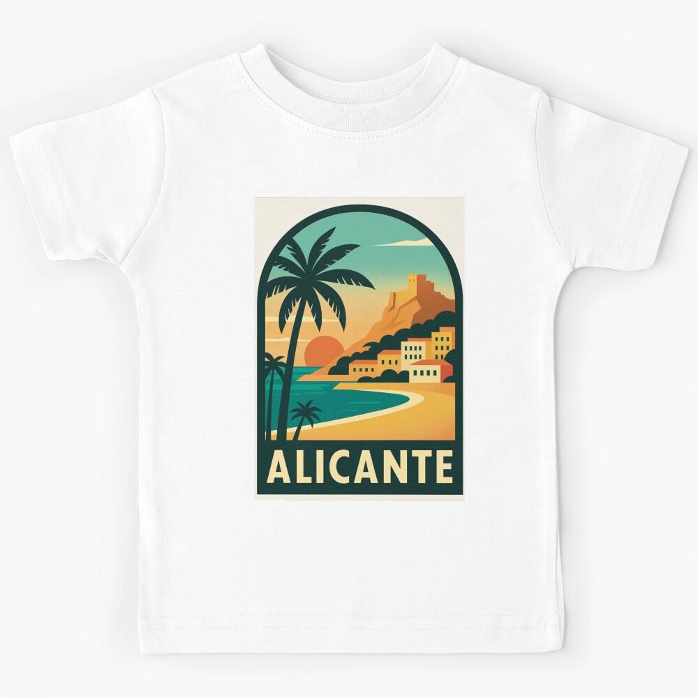 Alicante Spain Retro Travel Poster – Vintage Mediterranean Coastline Illustration Kids T-Shirt 110