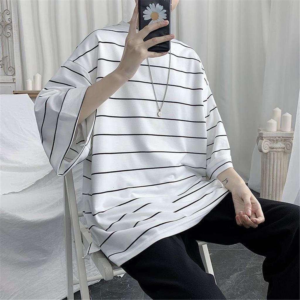 Summer Oversized T-Shirt Men Funny Harajuku T-shirt Streetwear Femme Striped Hip Hop Loose Half Sleeve T-Shirts Male