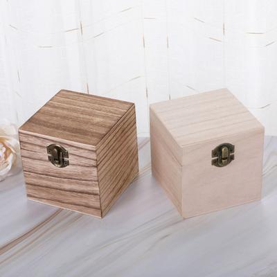 Aufbewahrungsbox im Clamshell-Design im Retro-Stil, quadratische Vintage-Schmuck-Aufbewahrungsbox aus Holz für kleine Gegenstände
