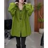 Spring Fashion Loose Fit Solid Color Shirt Trendy Oversized Long Top for Women Casual Commute
