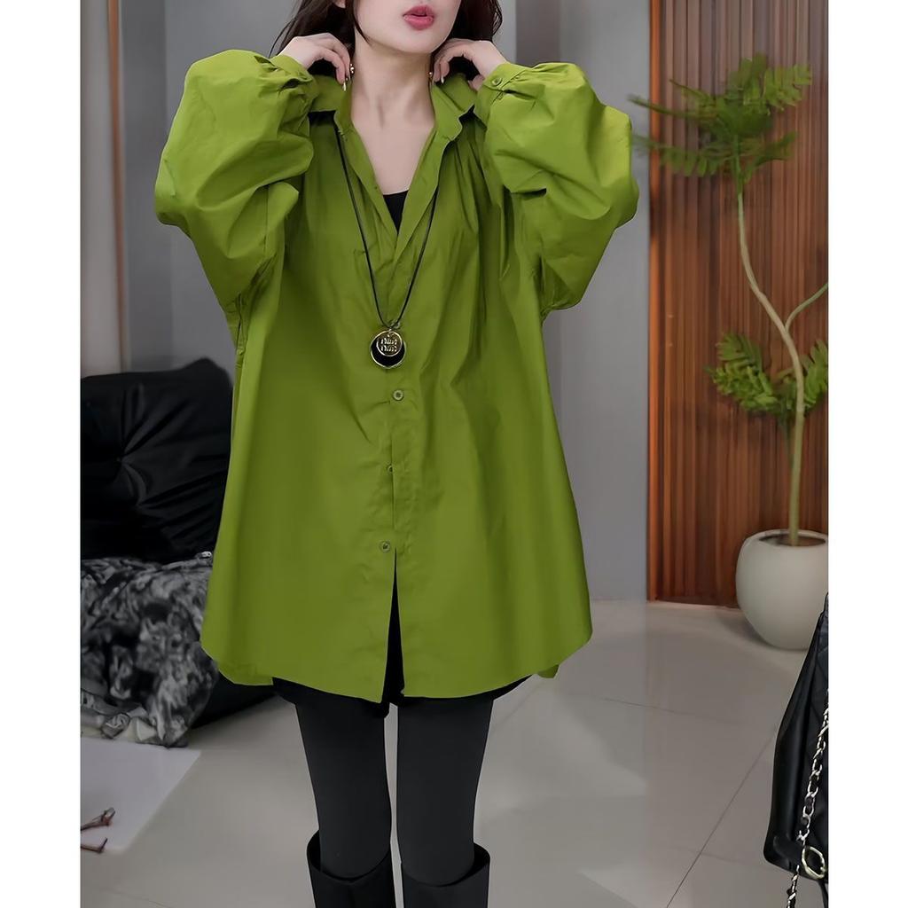 Spring Fashion Loose Fit Solid Color Shirt Trendy Oversized Long Top for Women Casual Commute