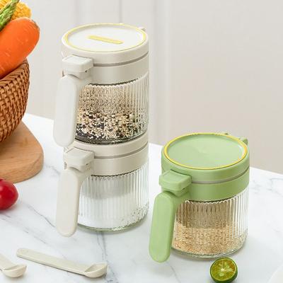 Küche Tragbares Gewürzglas Drücken Automatisches Öffnen Salzbehälter mit Löffel Gewürz Aufbewahrungsbox Glas Kochglas