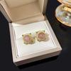 S925 Silver Needle Retro Court Style Strawberry Crystal Stud Earrings Women's Personality Square Earrings Medium Ancient Ears