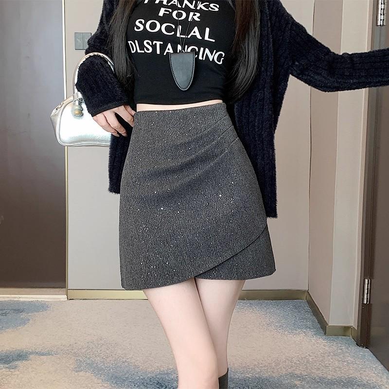 New Autumn/Winter 2025 Sequin Tweed High-Waisted Irregular Slim A-Line Skirt