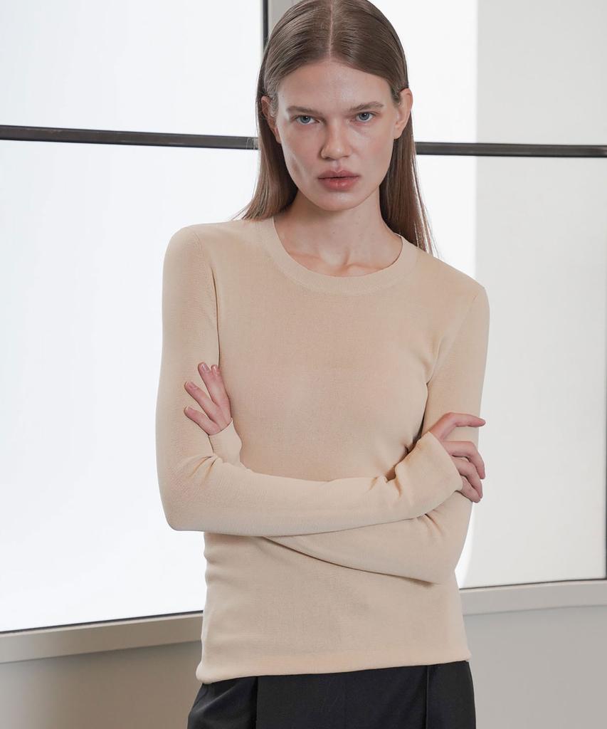 Ssikeoseun Long Sleeve Fine Knit Top_Beige
