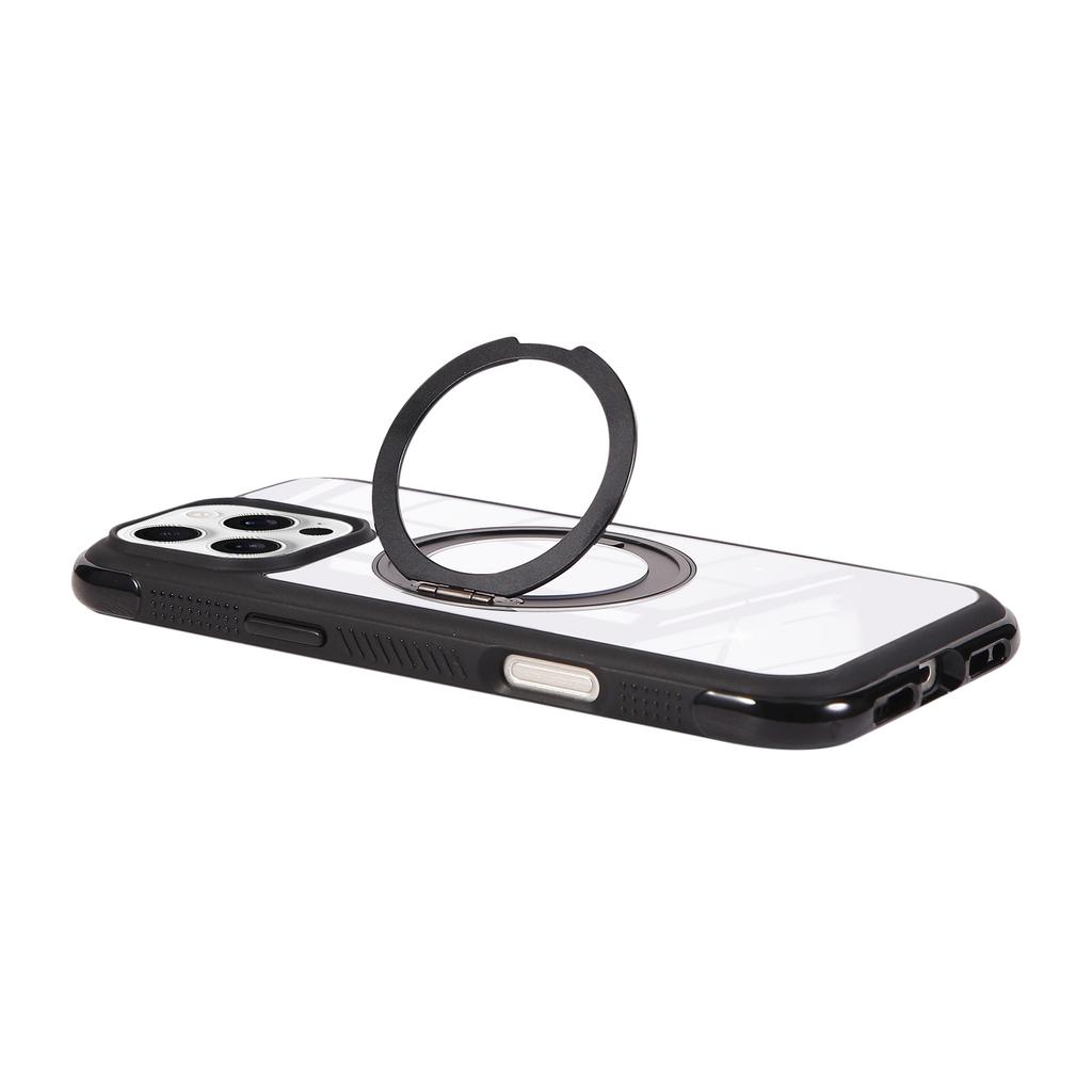 For iPhone 16 Pro Max Magnetic Case Stress Relief Kickstand TPU + PC Transparent Protective Phone Cover