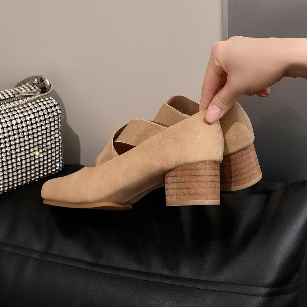 French ballet style leather single shoes women's size 33 size 34 small size shoes Mary Jane women's shoes thick heel high heel ballet shoes