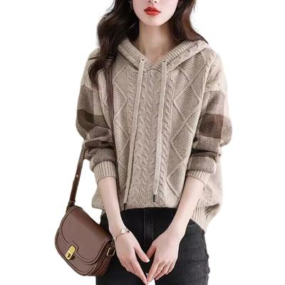 RoyzTocz Knit Loose Long Perfect for and Winter Women's Sweater, Hooded, Fit, Warm, Sleeves, Elegant, Stylish, Cute, Slimming, Casual, Ribbed,