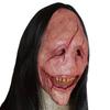 Máscara de Demônio de Látex de Rosto Vermelho Cabelo Comprido com Dentes à Mostra