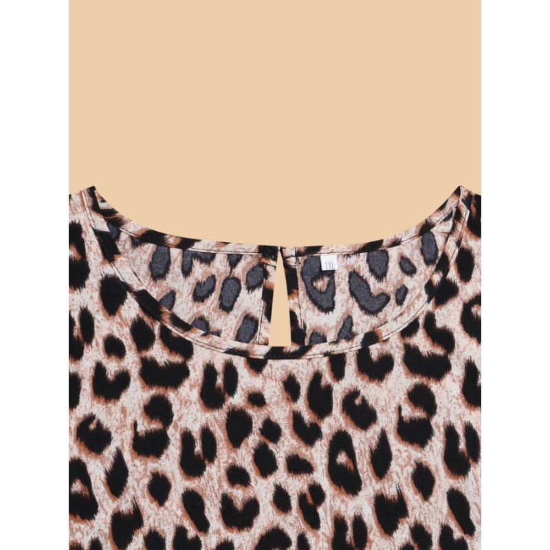 Damen Europäischer Stil Mode Lässig Leopardenmuster Rüschen Kurzarm Hemd