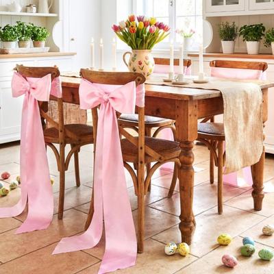 6 Pcs Pink Chair Sash Satin Chair Bows Decorative Chair Ribbons Ties for Wedding Birthday Party Banquet Baby Shower Events Decoration