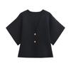 Womens Minimalist Knit Cardigan V-neck 5 Sleeve Button Detail Street Style Solid Color Top