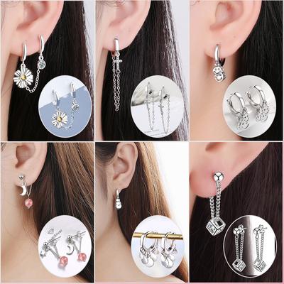 Long Hoop Earrings For Women 925 Silver Daisy Flower Cross Moon Hoop Earring Fashion Earring Jewelry 