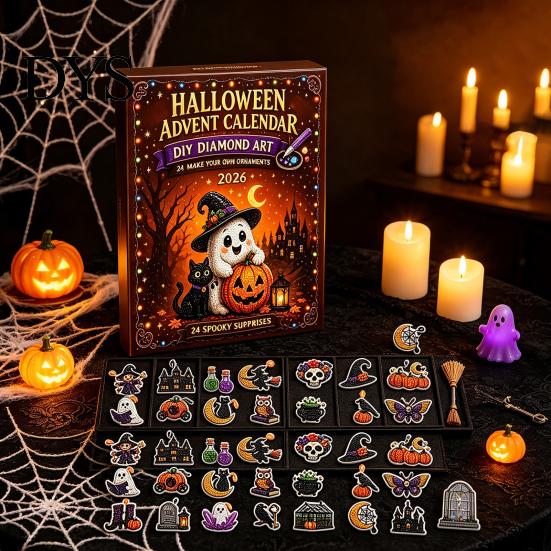 Halloween Gifts for Children Advent Calendar, Faux Diamond Art Kit, 24 Day Countdown, Countdown Surprise DIY Hanging Ornaments Craft Kit Adults,