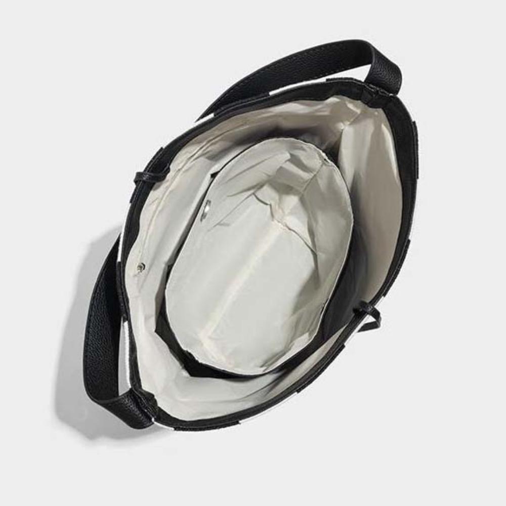 Drawstring Black White Stripe Bag Pattern Wide Straps Bucket Bag Stripe Canvas Handbag Autumn