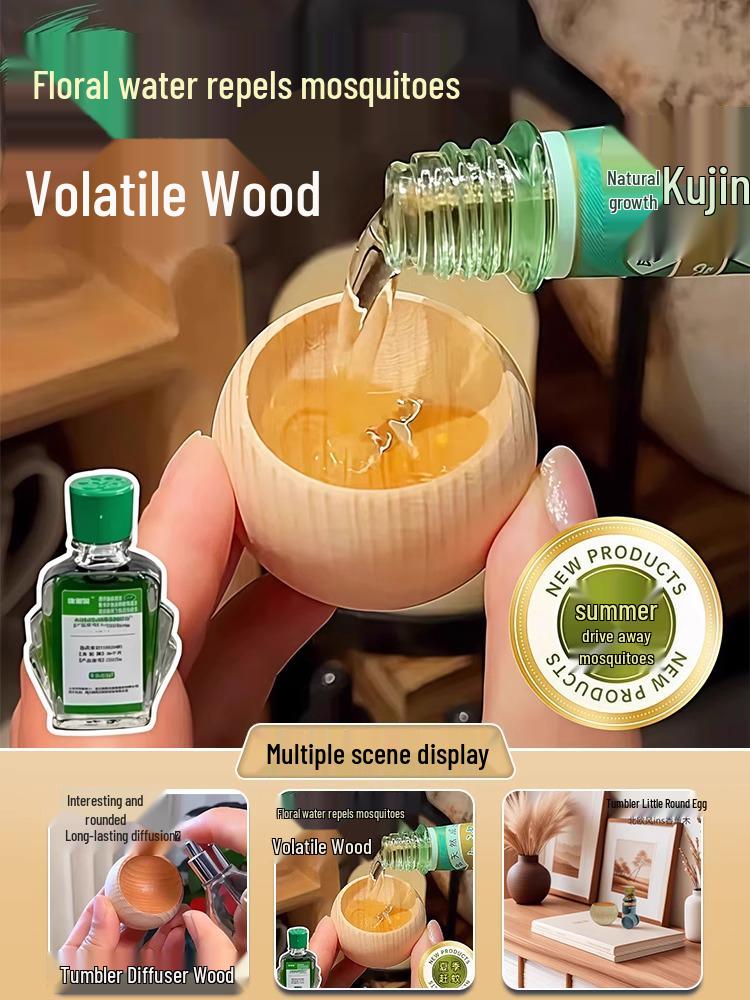 Tumbler Wooden Diffuser: Long-lasting Fireless Aromatherapy, Mosquito Repellent, Floral Water Fragrance for Home, Car, Indoor Use