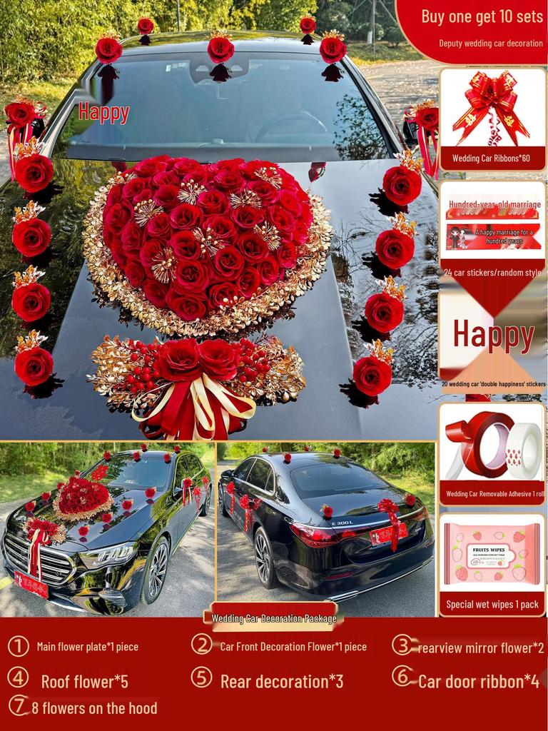 2024 Complete Wedding Car Decoration Set with Suction Cup Attachment