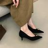 Eleganckie Buty na Koturnie Damskie Szpilki 2025 Nowe Szpiczaste Czółenka Biurowe Damskie Metalowa Klamra Płaskie Czółenka Modne Buty na Imprezę Sukienkowe