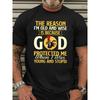 European Sizes Men's T-Shirt Black God Rooster And Religious Quote Graphic Print Casual Wear For Daily Use And Outdoor Activities