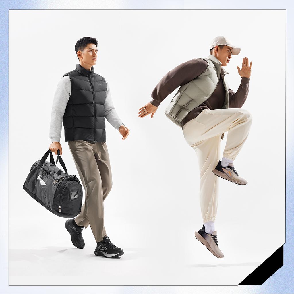 Li Ning Fitness Series Stand Collar Logo Stitching Down Vest Men Vests AMRV037-3