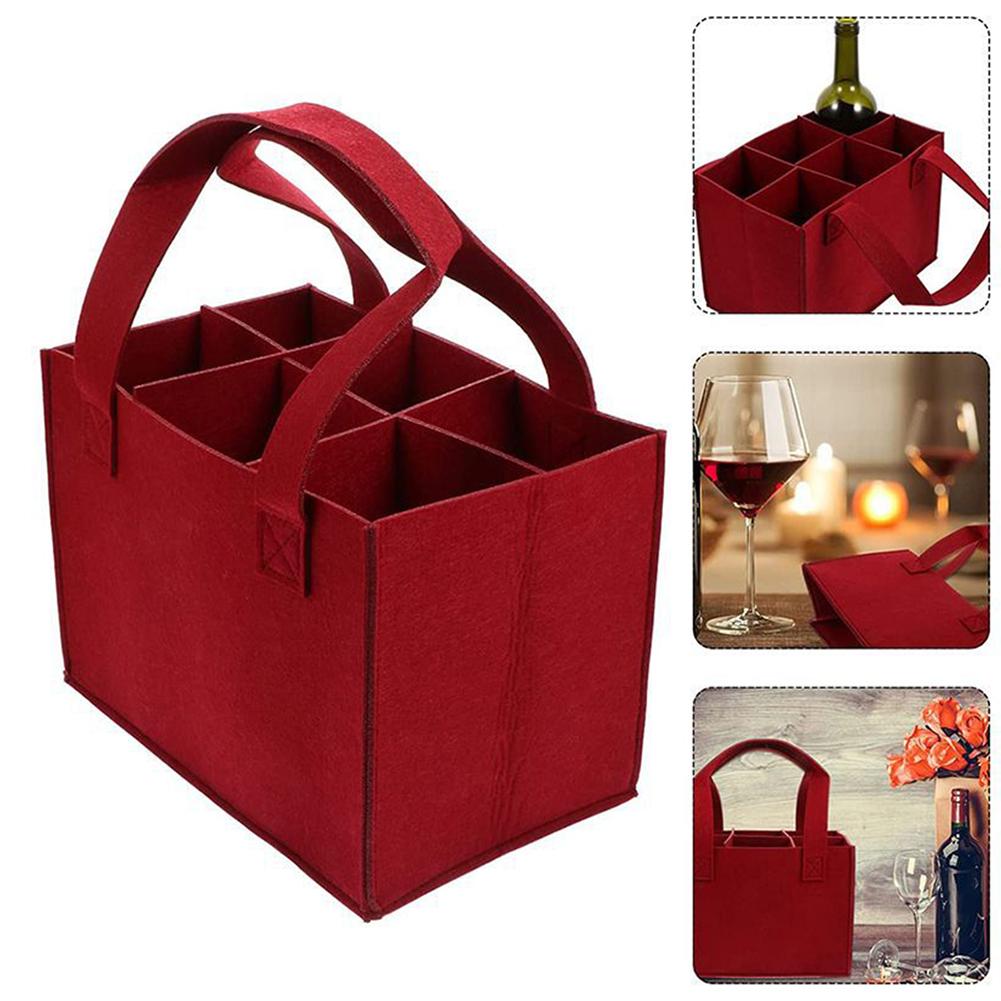 Felt Wine Carrier with Dividers Capacity for 6 Bottles Perfect for Events
