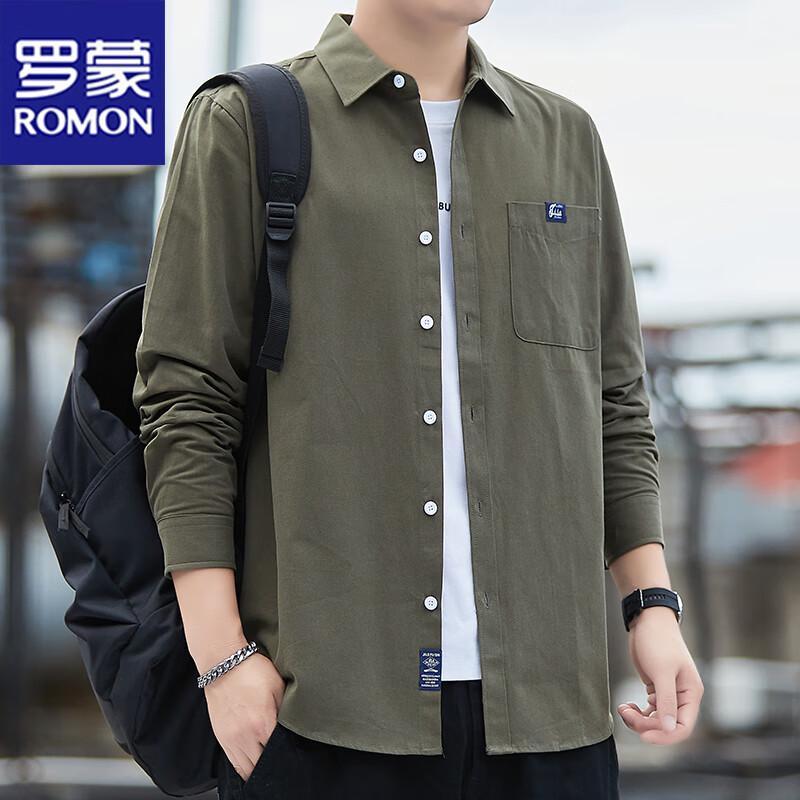 ROMON Men's Long-Sleeve Lapel Casual Shirt
