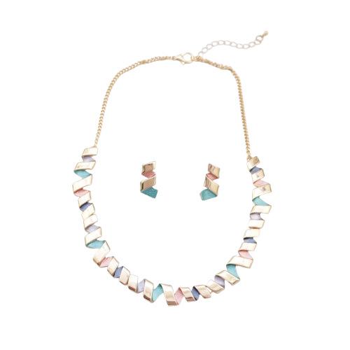 Luxury New Enamel Color Spiral Geometric Line Stud Earrings Necklace Set, Women's Exaggerated Geometric Stud Earrings Necklace