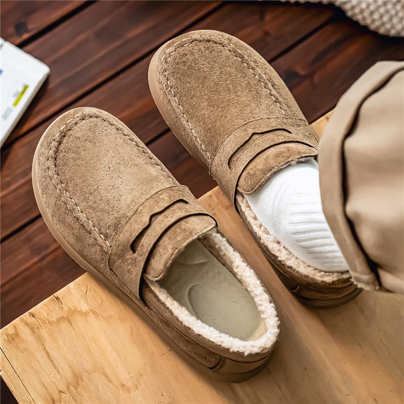 Winter Men Loafers Outdoor Plush Warm Cotton Shoes Fashion Casual Shoes Slip on Lightweight Lazy Driving Shoes Walking Footwear