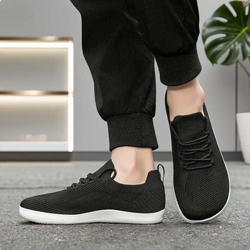 Breite Barfußschuhe für Damen Trendige Schwarze Mesh-Freizeit-Laufschuhe Atmungsaktiv Rutschfest Minimalistisch Lässig Breite Zehenbox Herrenschuhe