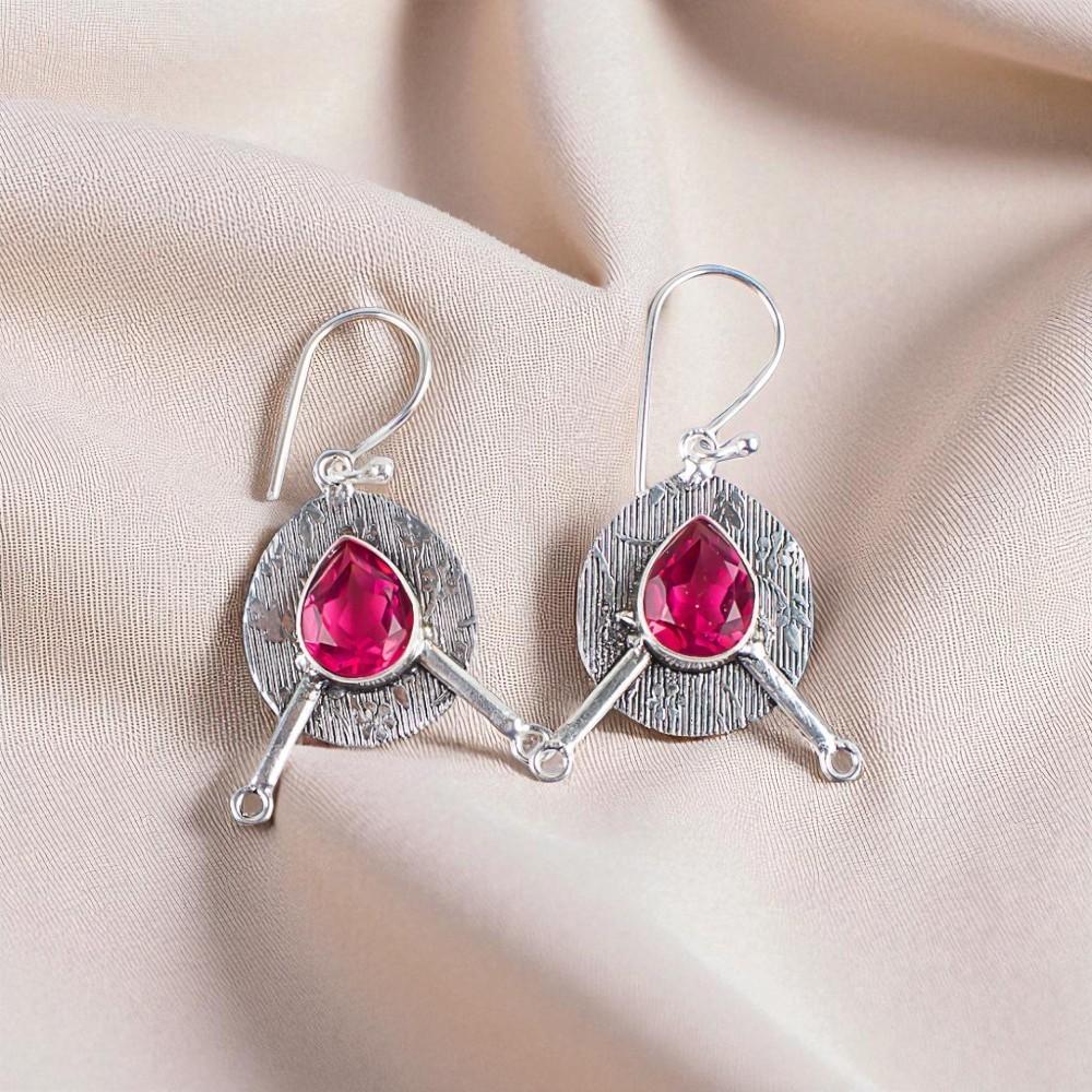 Pink Tourmaline Gemstone 925 Sterling Silver Jewelry Handmade Earrings 1.86" EE-78-5