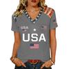 Women V Neck Short Sleeve Pullover T Shirt Top with Printed Letter and Flag Pattern Loose Fit Casual Style Comfortable Material