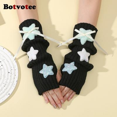 Botvotee Sleeves for Women Y2k Accessories Sweet Pink Bow Half Finger Free Shipping Arm Warmers Preppy Style Fingerless Gloves