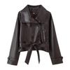 2025 autumn and winter new European and American cross-border women's clothing double-breasted short lace-up leather jacket jacket w017 324