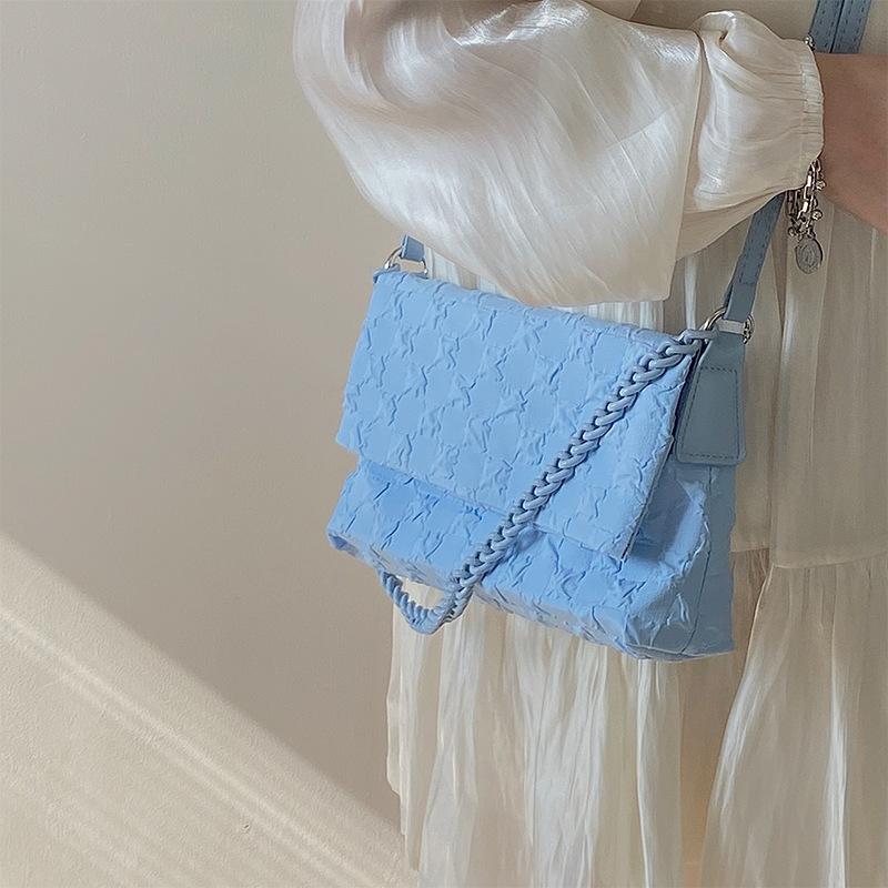 Korean Version of Autumn and Winter Niche Texture Blue Chain Flip Bag Canvas Bag Versatile Armpit Free Shipping Bag Women