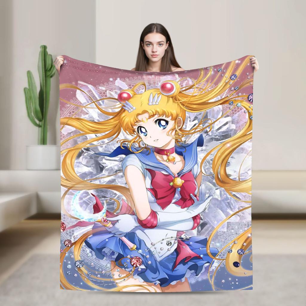 S-SAILOR Anime M-MOON Blankets  Warm Soft Funny Plush Bedding Throws For Children Home Decor Flannel Bedspread Bed Cover