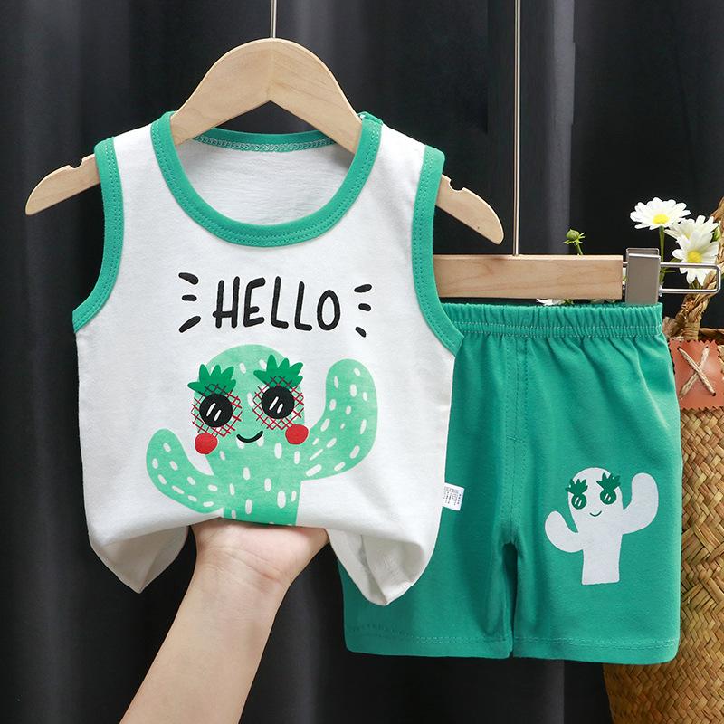 Children's Cotton Pullover Sets - Summer Boys' And Girls' Sleeveless T-shirts And Shorts Sets