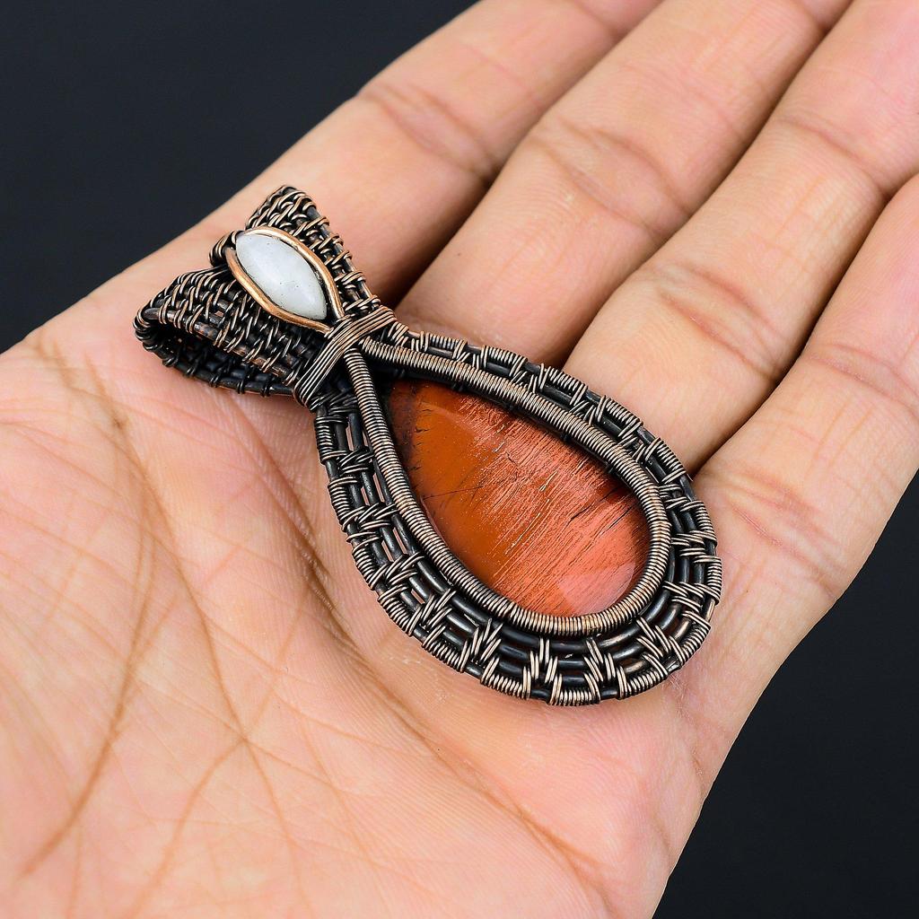 Red Snake Skin Pendant Gemstone Handmade Jewelry, 999 Copper Wire Wrapped Pendant, Gift For Wife Jewelry