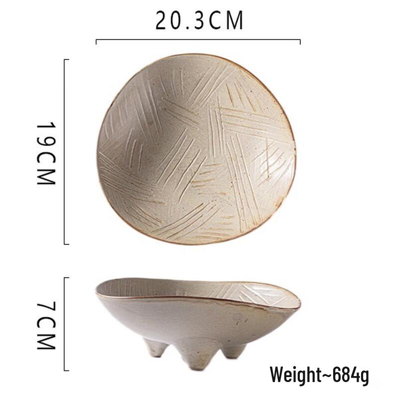 ZISIZ Rustic Ceramic Double-Handle Salad Bowl Set