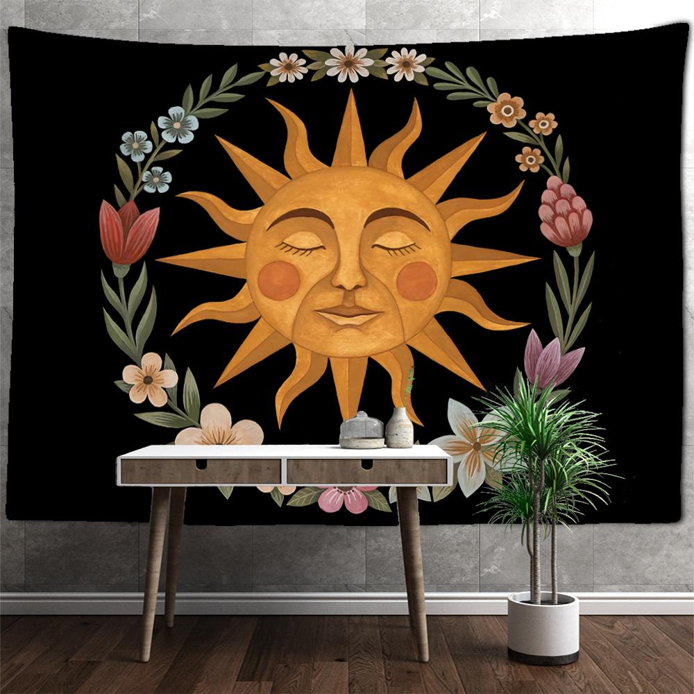 Art Illustration Tapestry Wall Hanging Psychedelic Witchcraft Tapiz Sun And Moon Aesthetics Room Home Decor