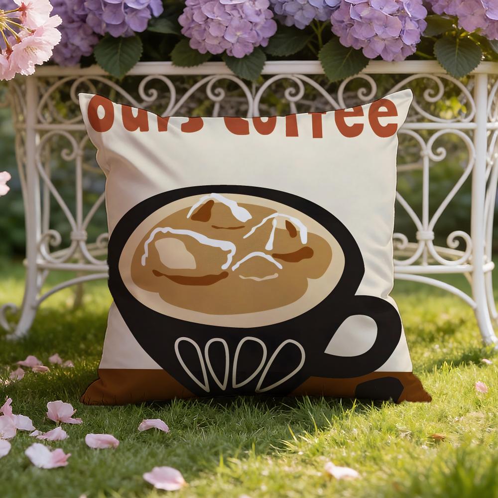 Creative Coffee Illustration Cushion Cover Home & Car Dual-Scene Pillow Cover: Reversible for Premium Comfort